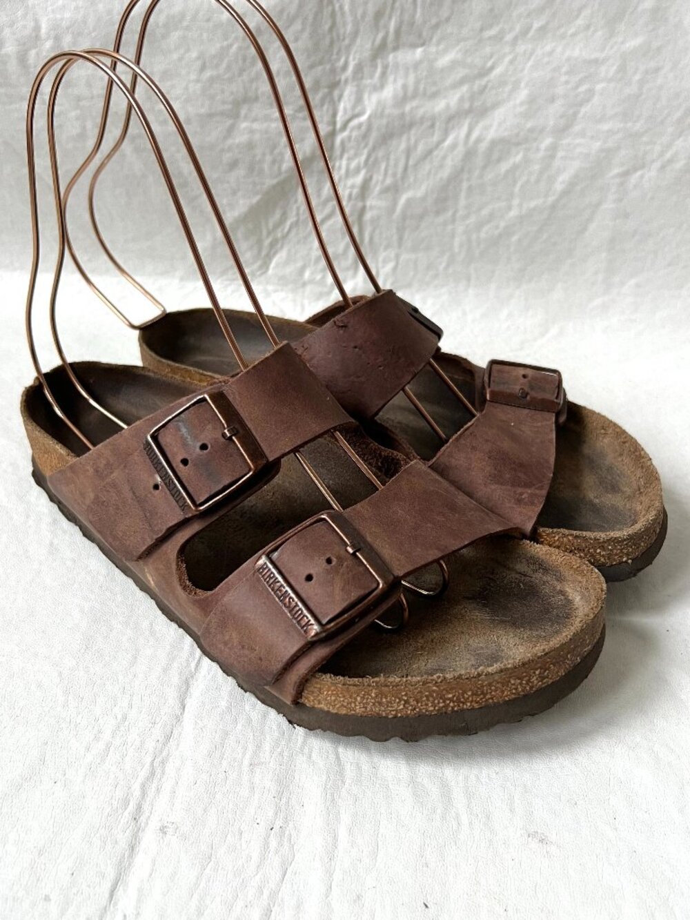 Birkenstock sandals Arizona oiled brown leather 39 8 8.5 womens slide 2 strap